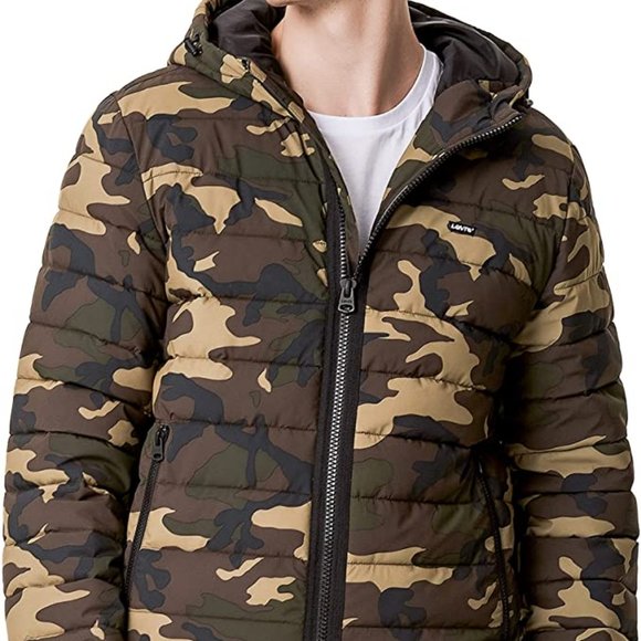 Levi's Other - Levi's Mens Stretch Polyester Quilted Puffer Hoodie Jacket Camouflage Camo Small